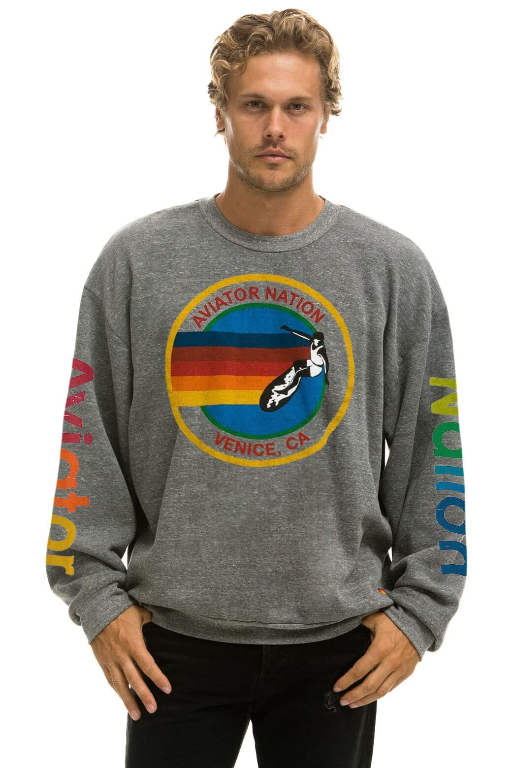 AVIATOR NATION RELAXED VENICE CREW SWEATSHIRT - HEATHER GREY