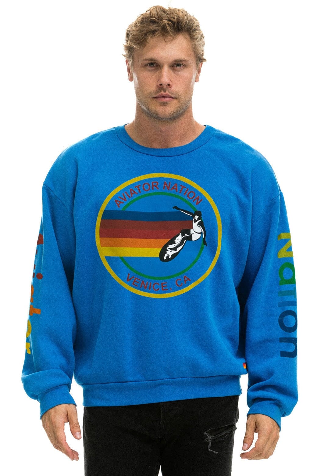 AVIATOR NATION RELAXED VENICE CREW SWEATSHIRT - OCEAN
