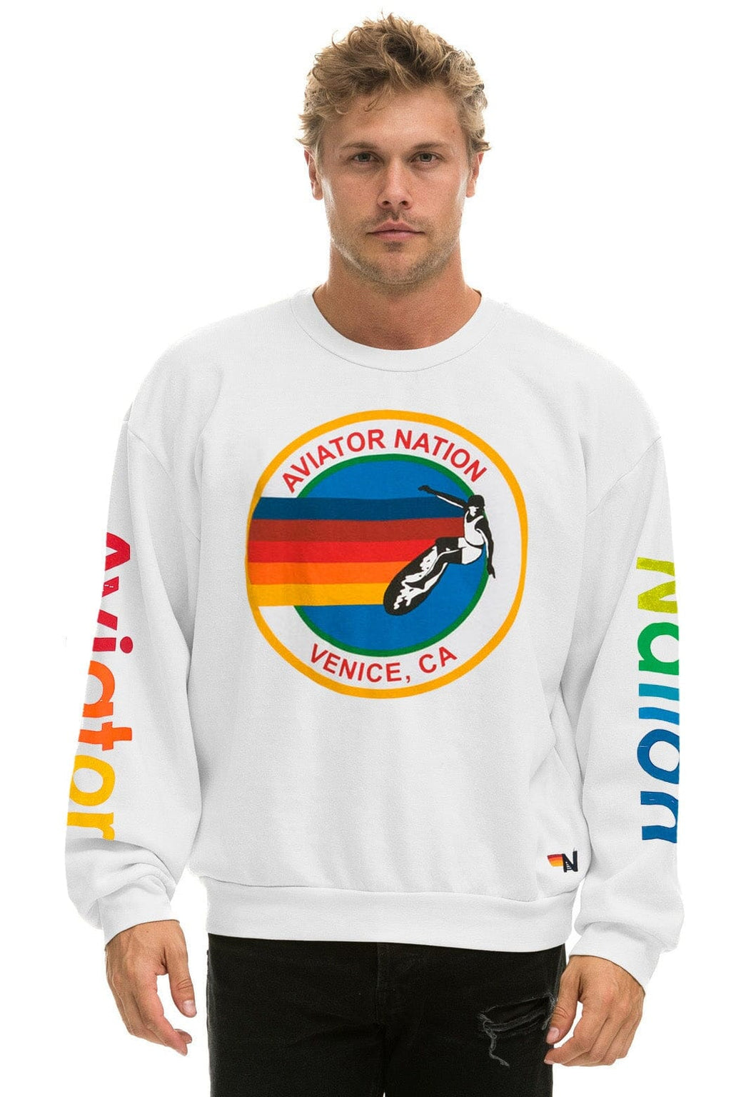 AVIATOR NATION RELAXED VENICE CREW SWEATSHIRT - WHITE