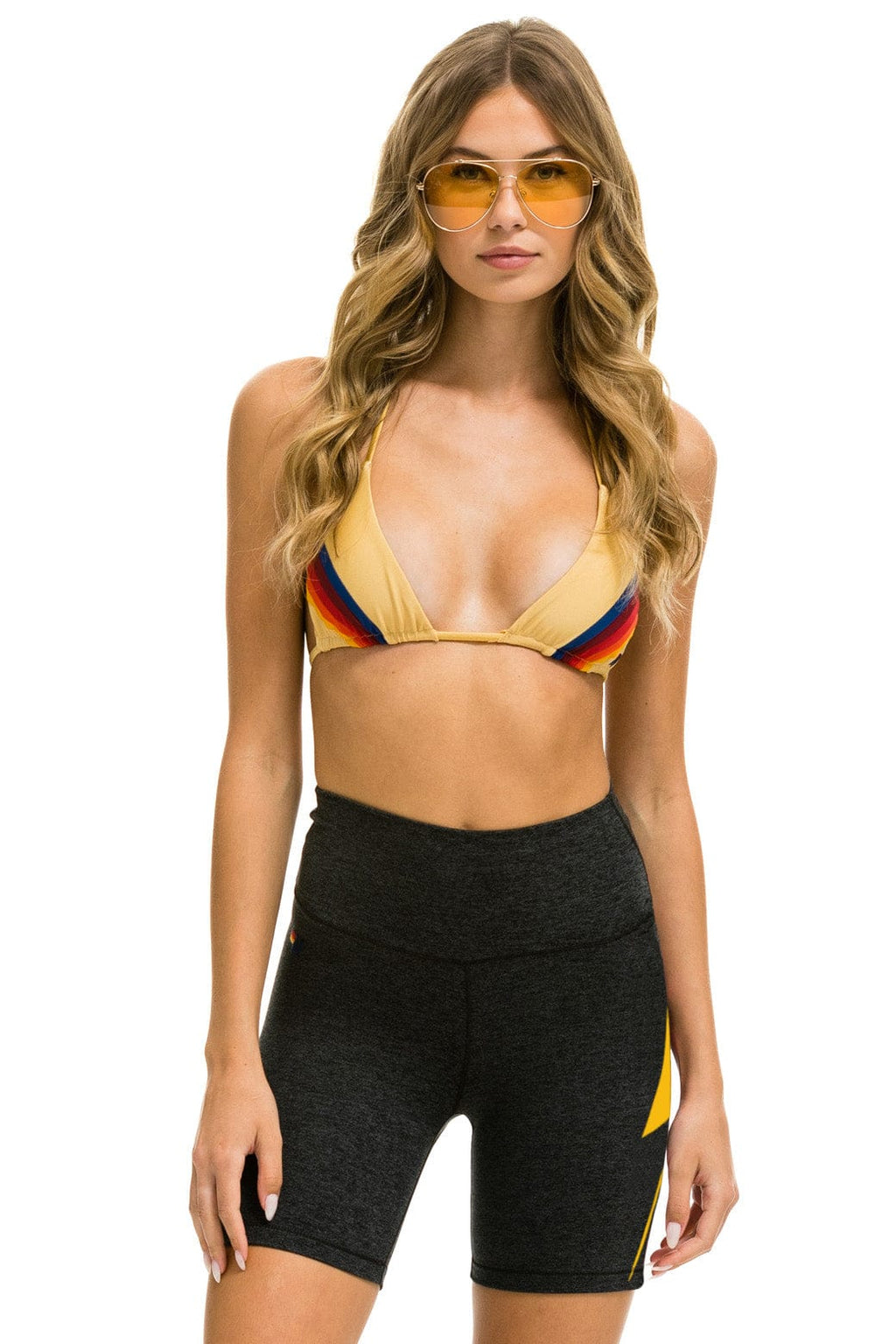 BOLT 6 INCH HI-RISE BIKER SHORT - CHARCOAL GOLD