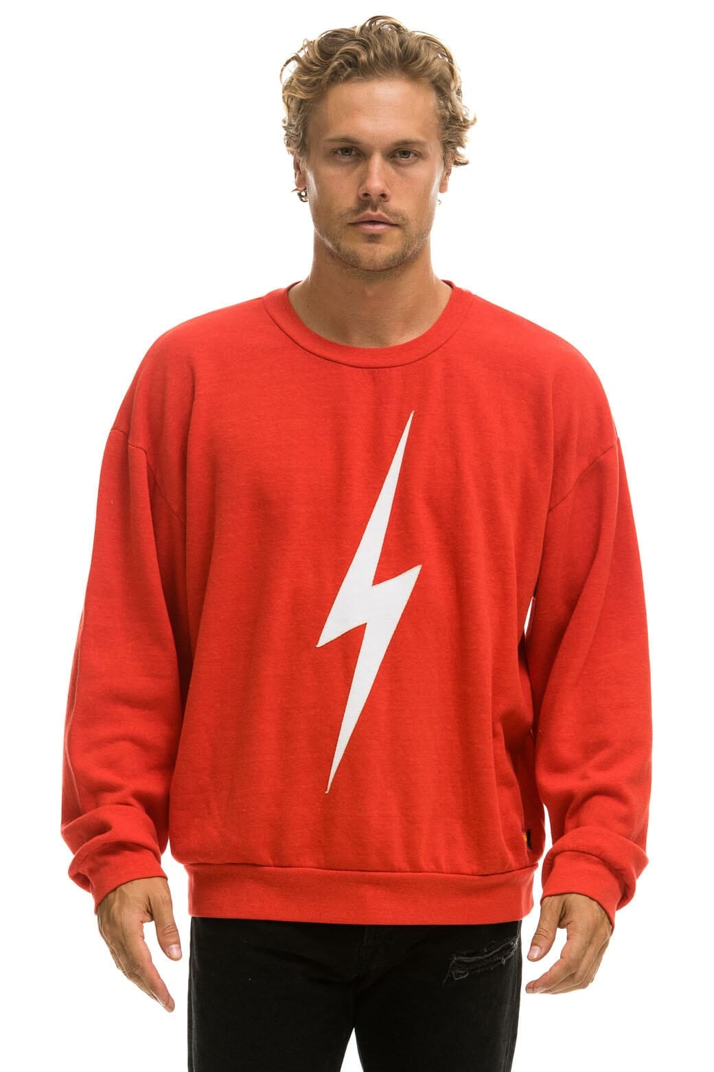 BOLT RELAXED CREW SWEATSHIRT - RED WHITE