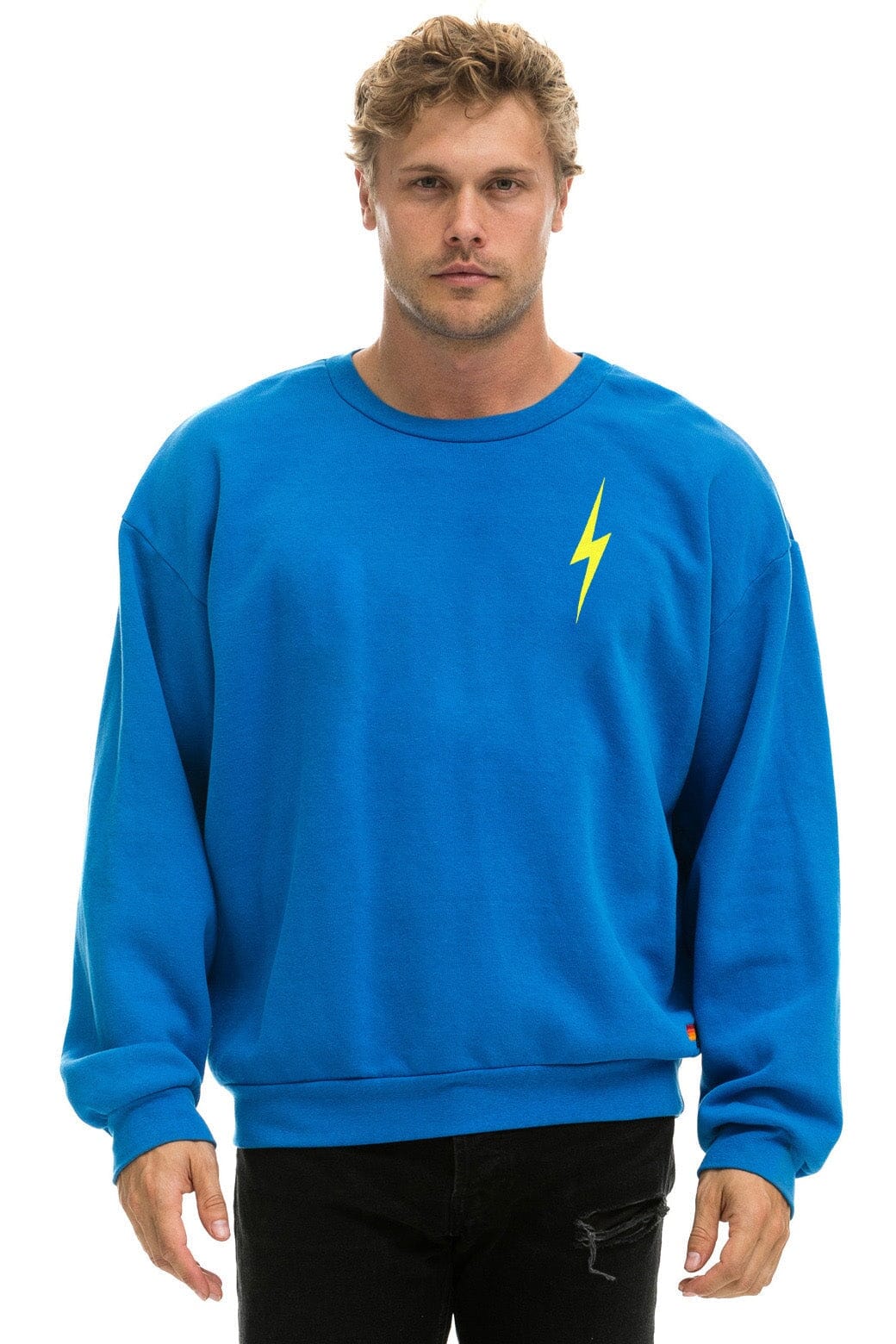 BOLT STITCH RELAXED CREW SWEATSHIRT - OCEAN NEON YELLOW