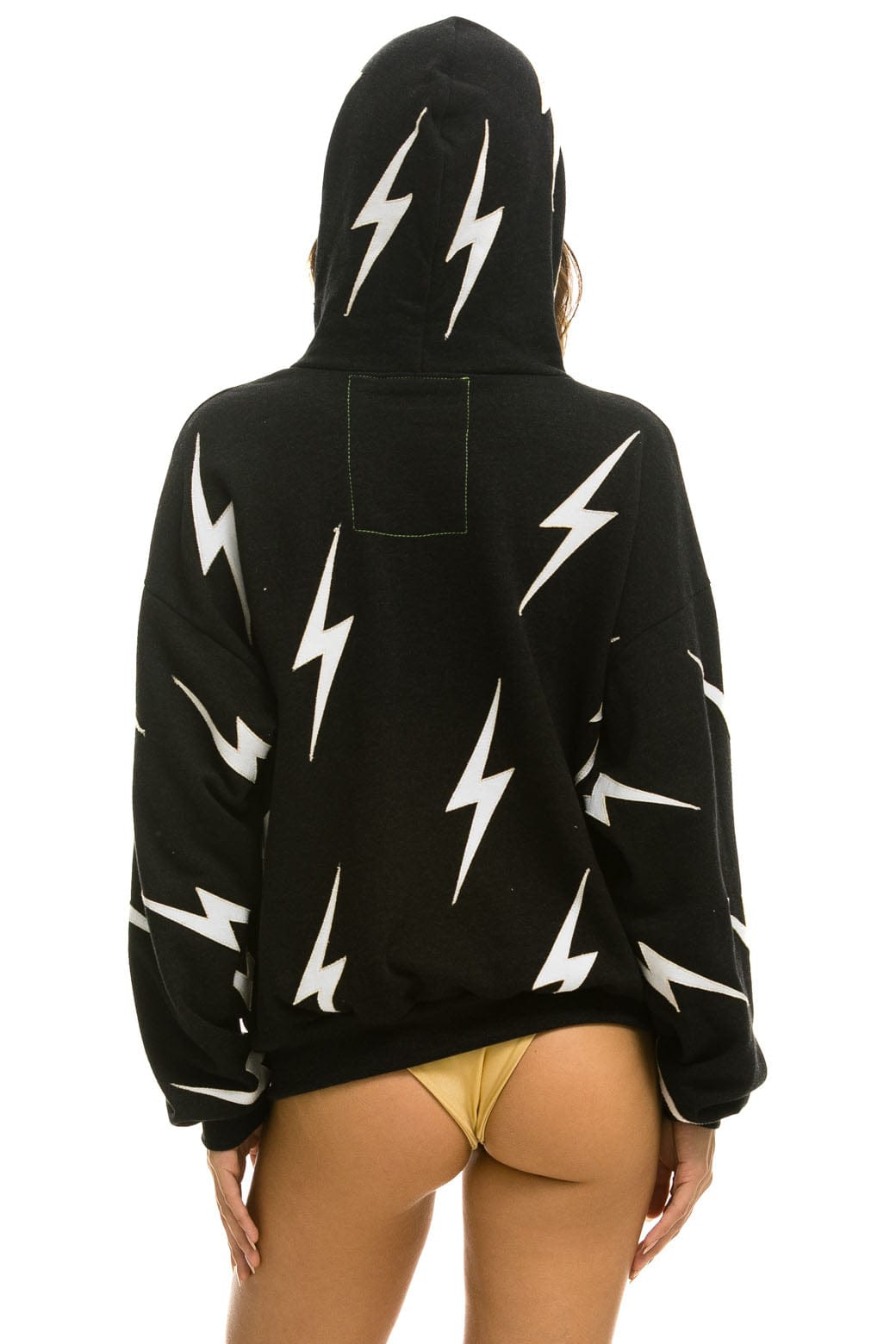 BOLT STITCH REPEAT RELAXED PULLOVER HOODIE WITH POCKET ZIPPERS - BLACK WHITE