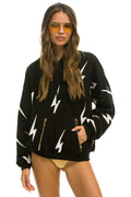 BOLT STITCH REPEAT RELAXED PULLOVER HOODIE WITH POCKET ZIPPERS - BLACK WHITE
