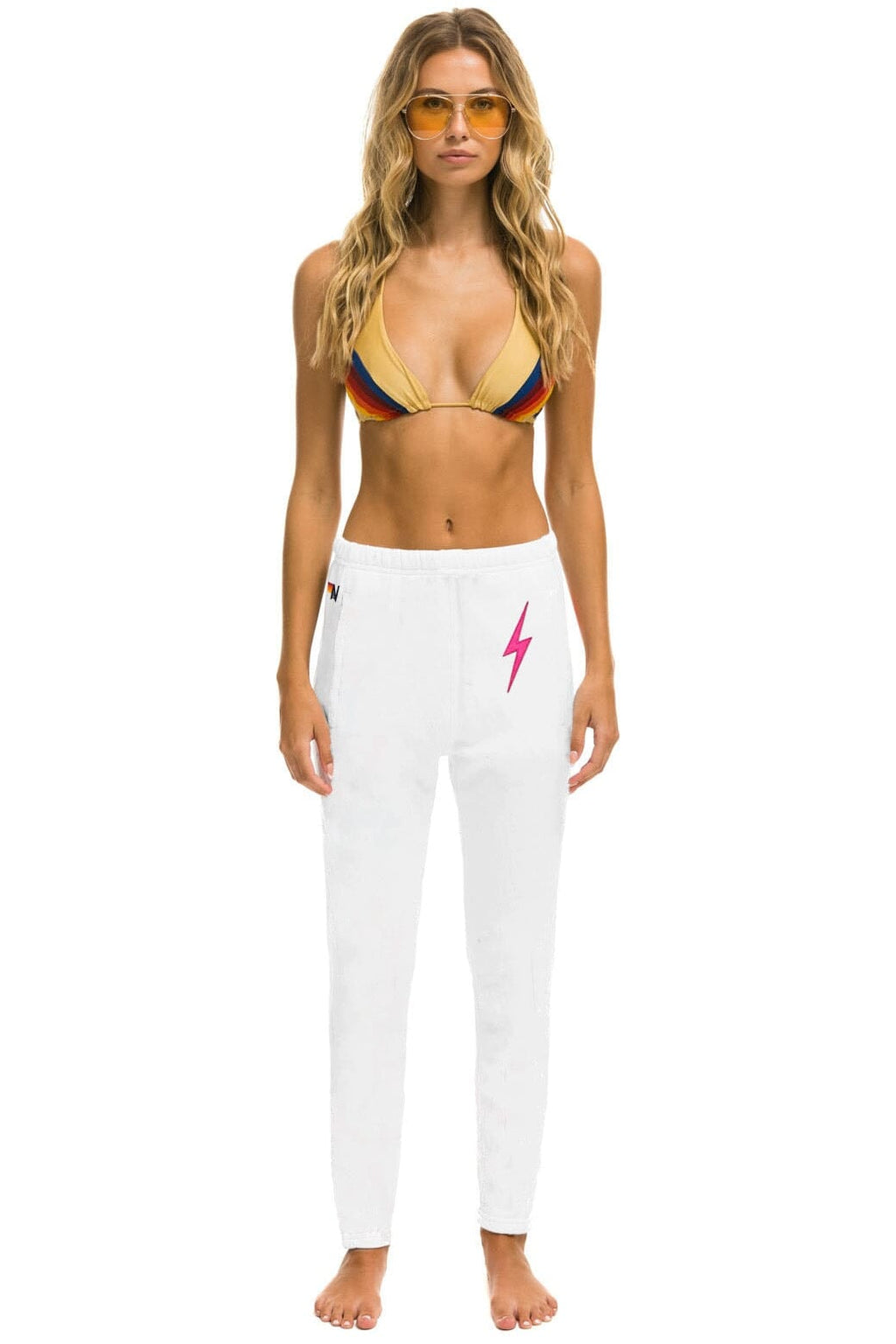 BOLT STITCH JOGGER SWEATPANTS - WHITE NEON PINK