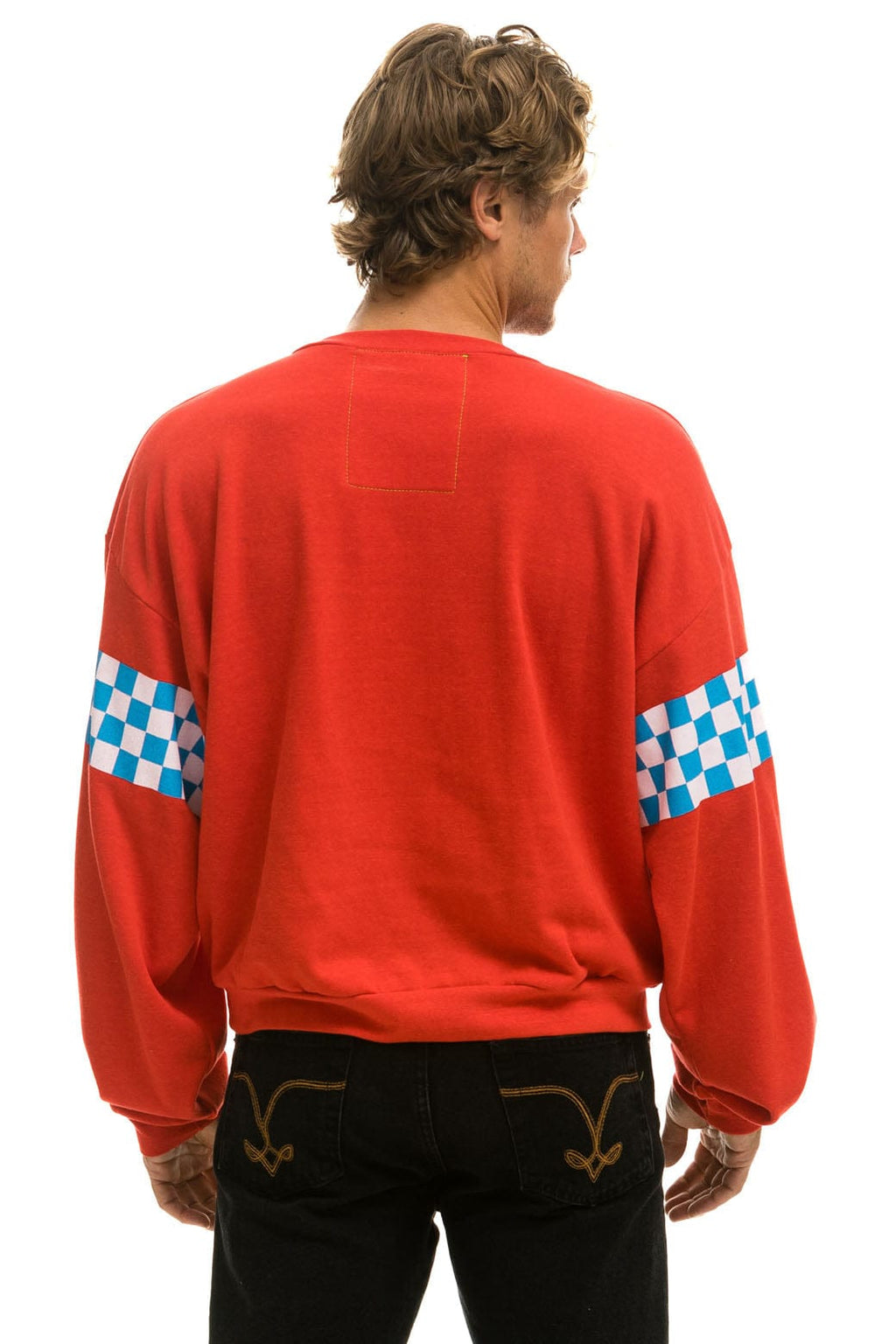 CHECK 2 SLEEVE RELAXED CREW SWEATSHIRT - RED WHITE BLUE
