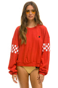 CHECK 2 SLEEVE RELAXED CREW SWEATSHIRT - RED WHITE