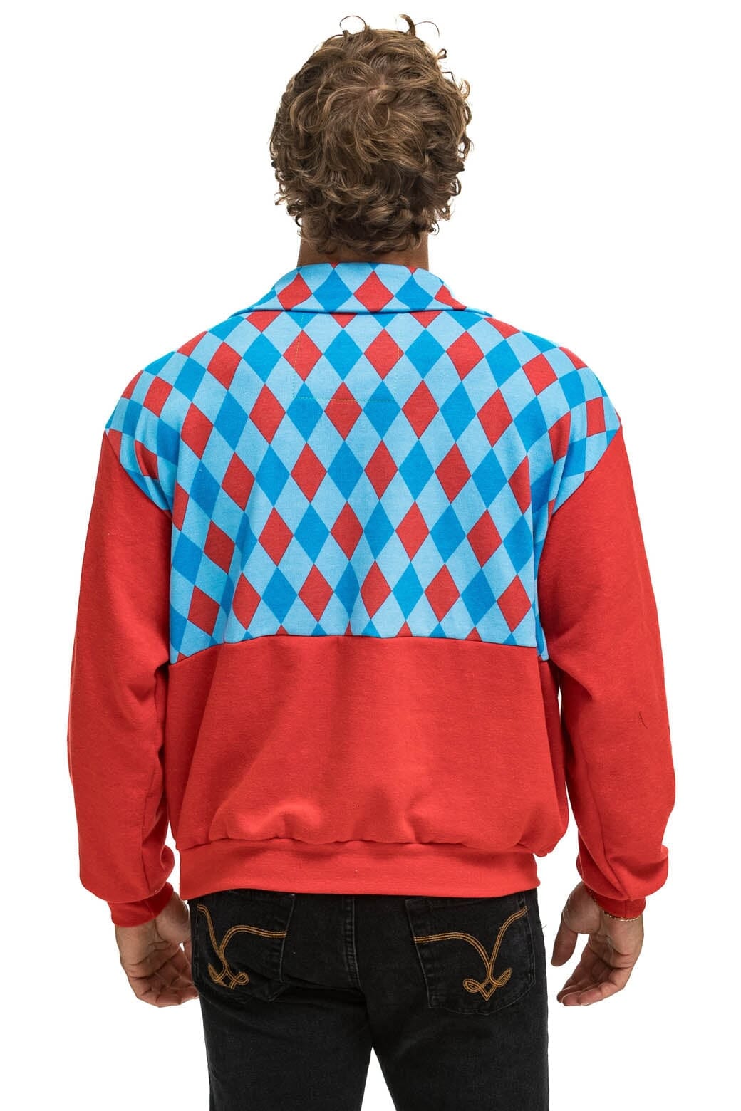 DIAMOND SMILEY 2 FLEECE HALF ZIP COLOR BLOCK SWEATSHIRT - RED SKY
