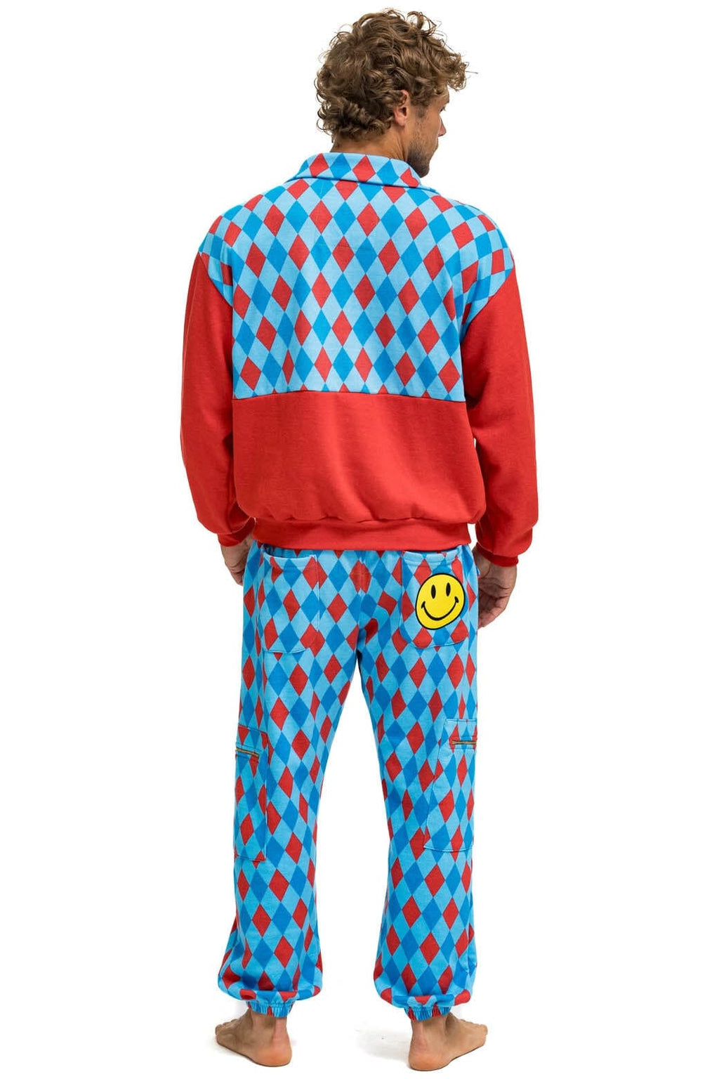 DIAMOND SMILEY 2 FLEECE HALF ZIP COLOR BLOCK SWEATSHIRT - RED SKY