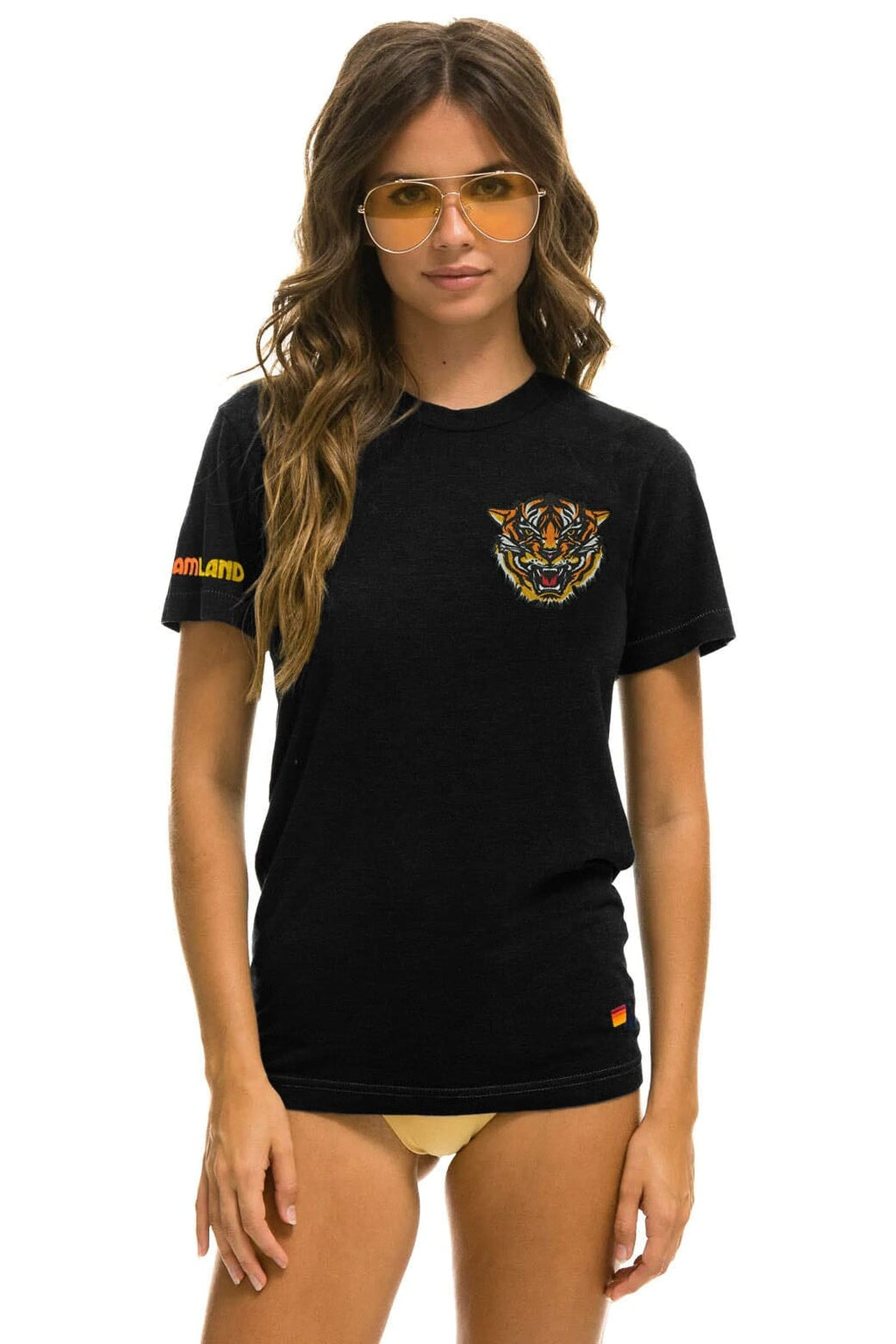DREAMLAND TIGER SMALL PRINT CREW TEE - BLACK