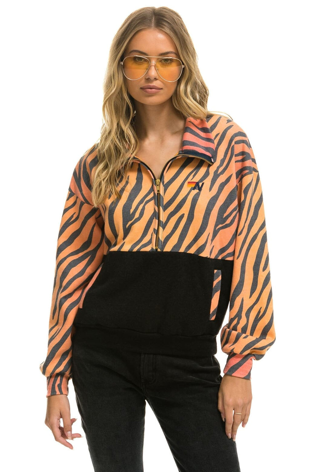 FLEECE UNISEX HALF ZIP COLOR BLOCK JACKET - TIGER
