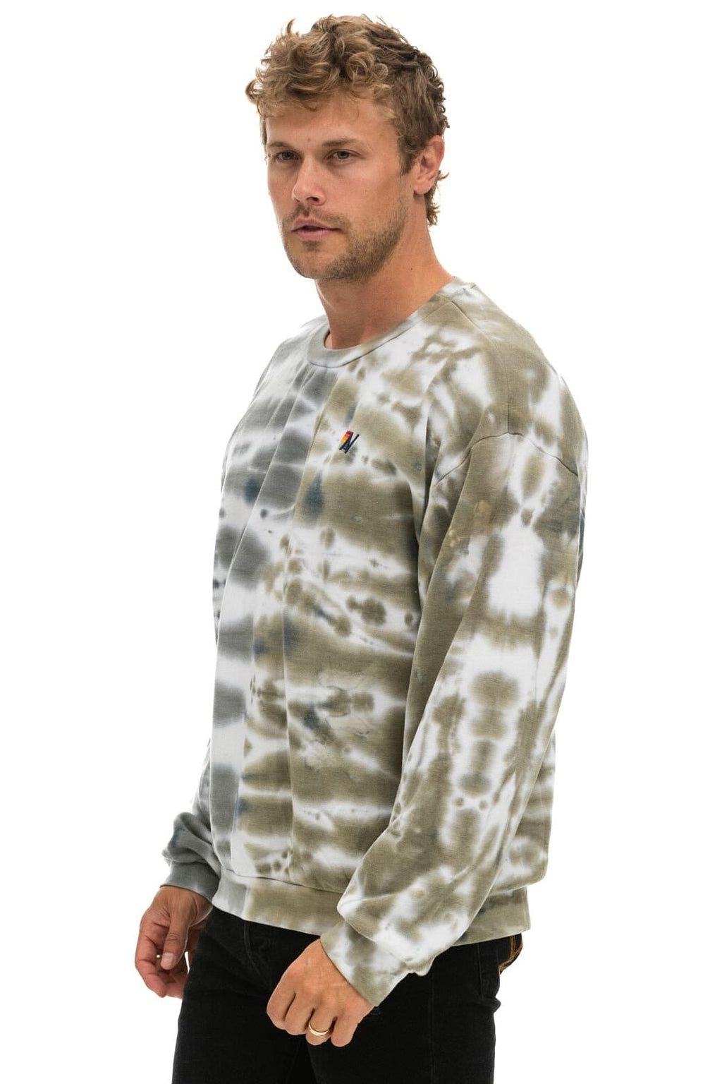 HAND DYED RELAXED CREW SWEATSHIRT - TIE DYE GREY OLIVE