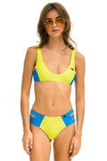 HI-WAISTED SIDE CUT OUT COLOR BLOCK FULL COVERAGE BRIEF BIKINI BOTTOMS - LED BLUE
