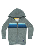 KIDS 5 STRIPE HOODIE - HEATHER GREY BLUE STRIPES