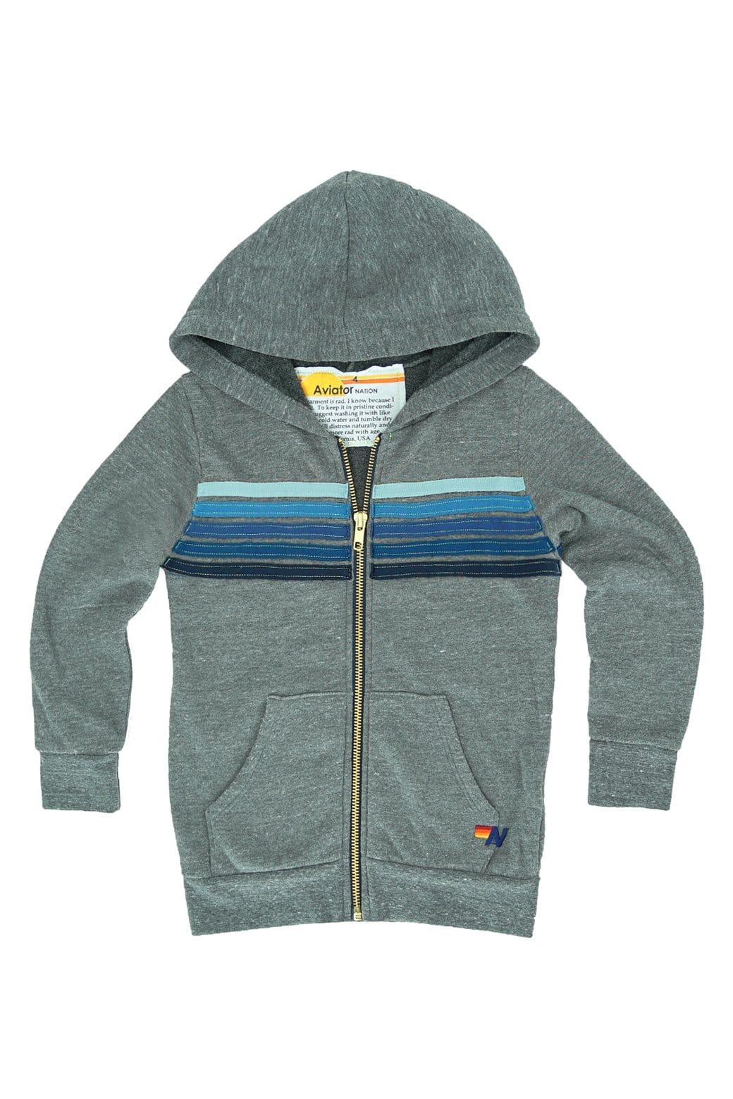 KIDS 5 STRIPE HOODIE - HEATHER GREY BLUE STRIPES