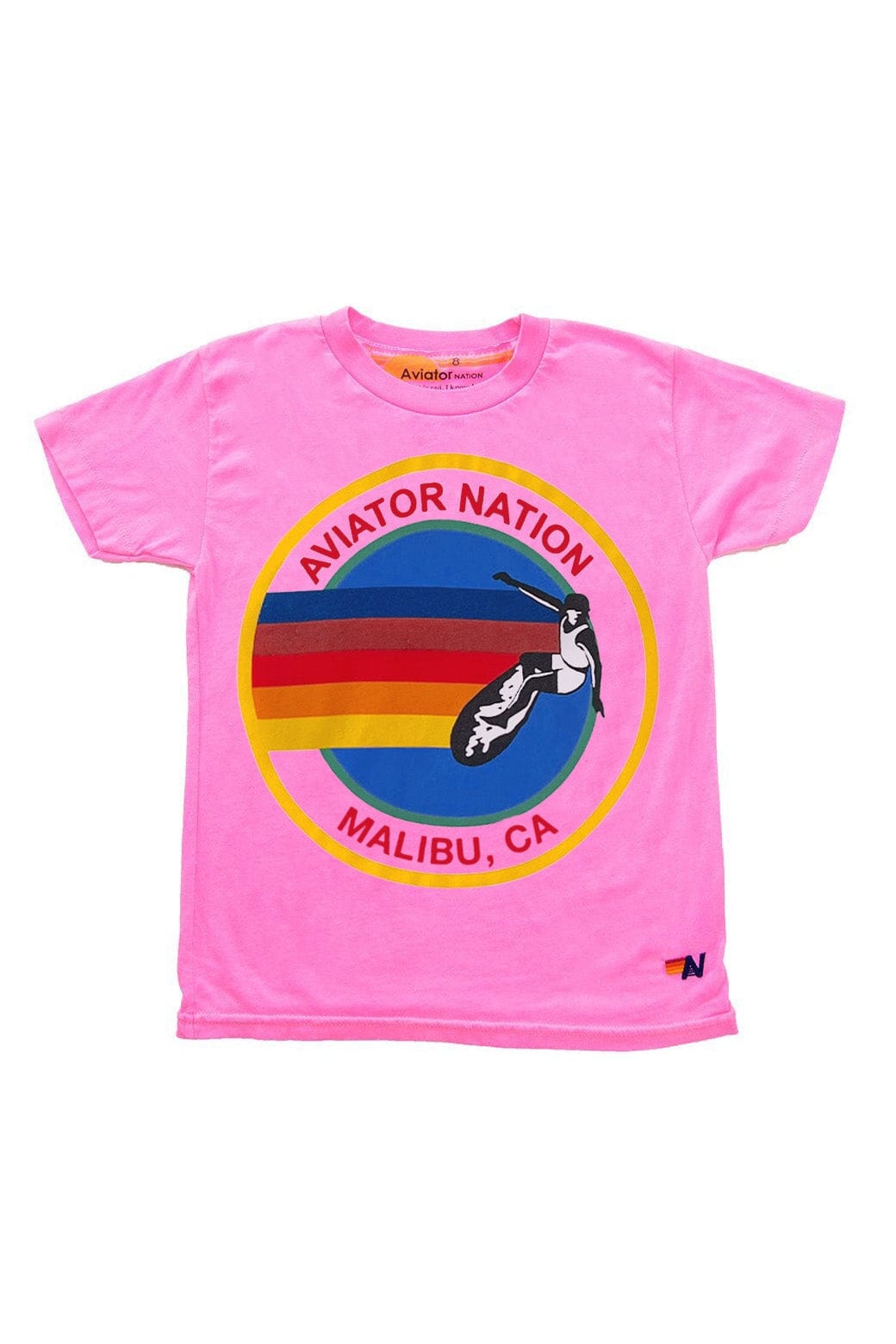 KIDS AVIATOR NATION MALIBU TEE - NEON PINK