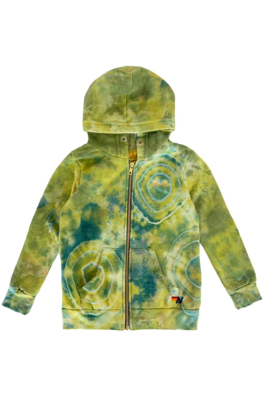 KIDS HAND DYED ZIP HOODIE - TIE DYE GREEN YELLOW