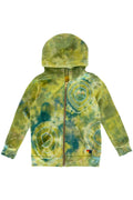 KIDS HAND DYED ZIP HOODIE - TIE DYE GREEN YELLOW