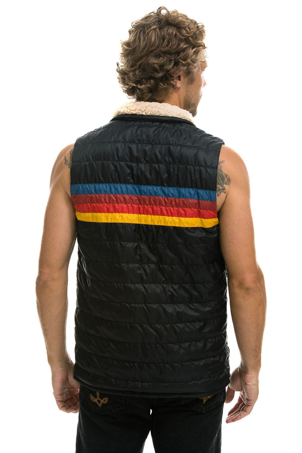 MENS 4 STRIPE VEST SHERPA - BLACK