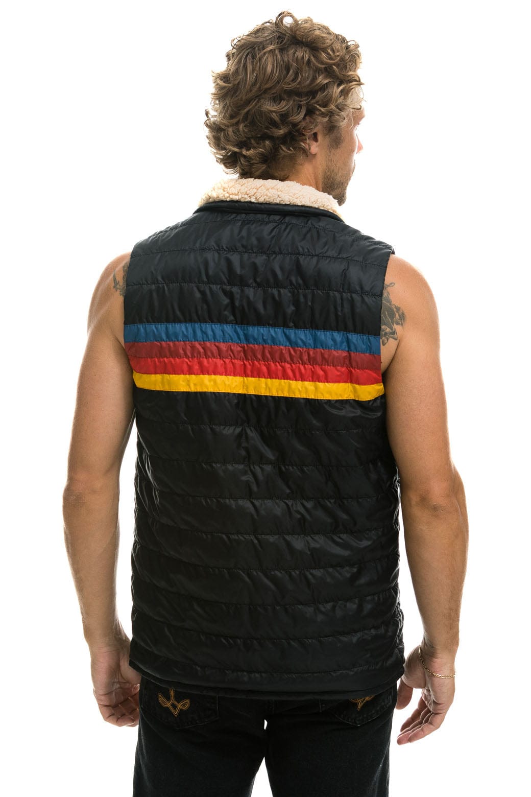MENS 4 STRIPE VEST SHERPA - BLACK