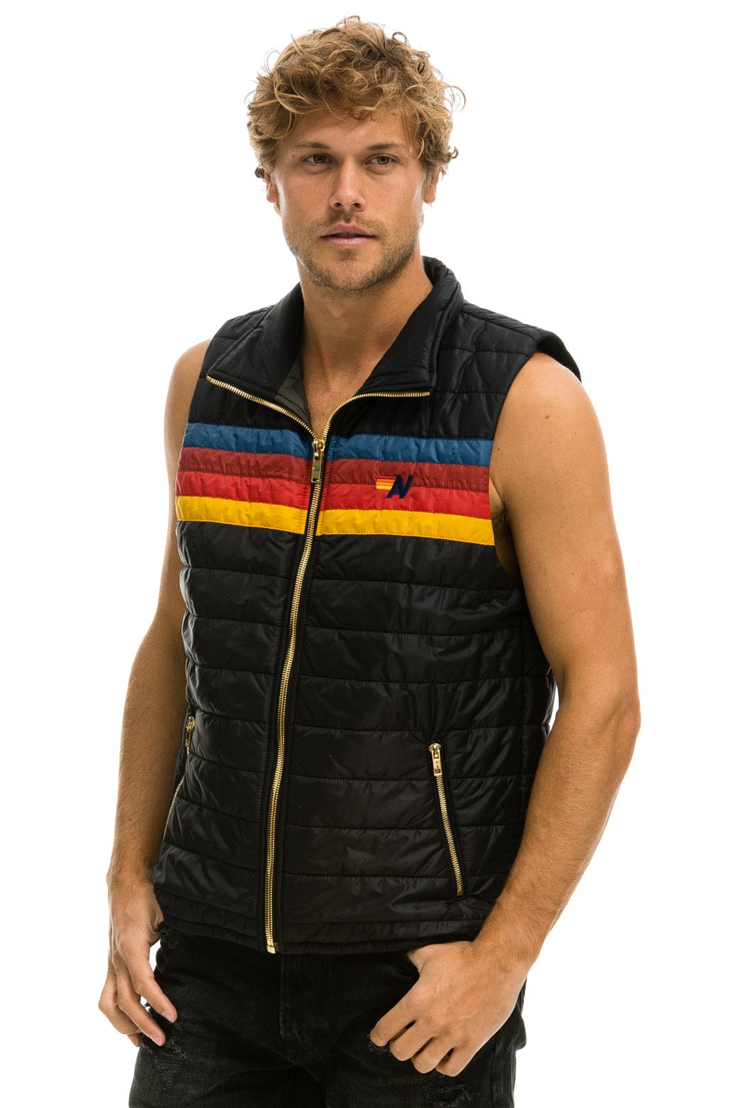 MENS 4 STRIPE VEST - BLACK