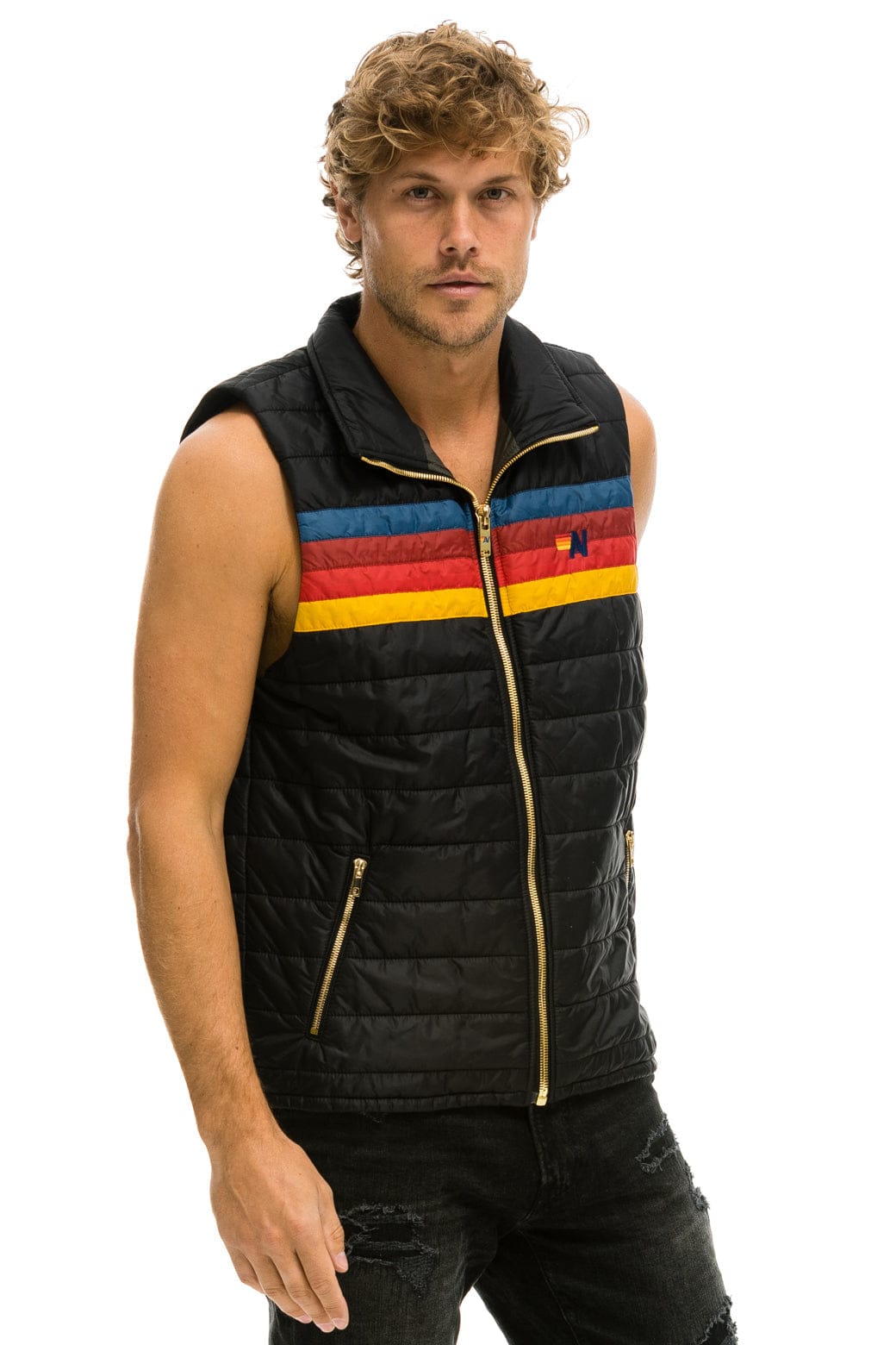 MENS 4 STRIPE VEST - BLACK