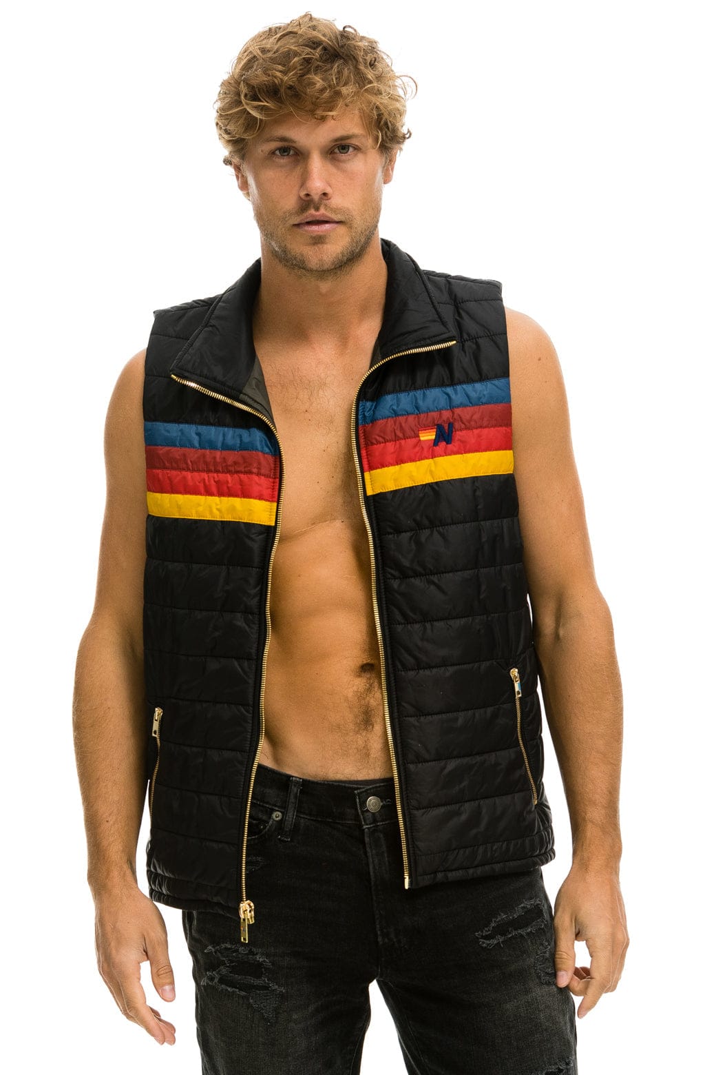 MENS 4 STRIPE VEST - BLACK