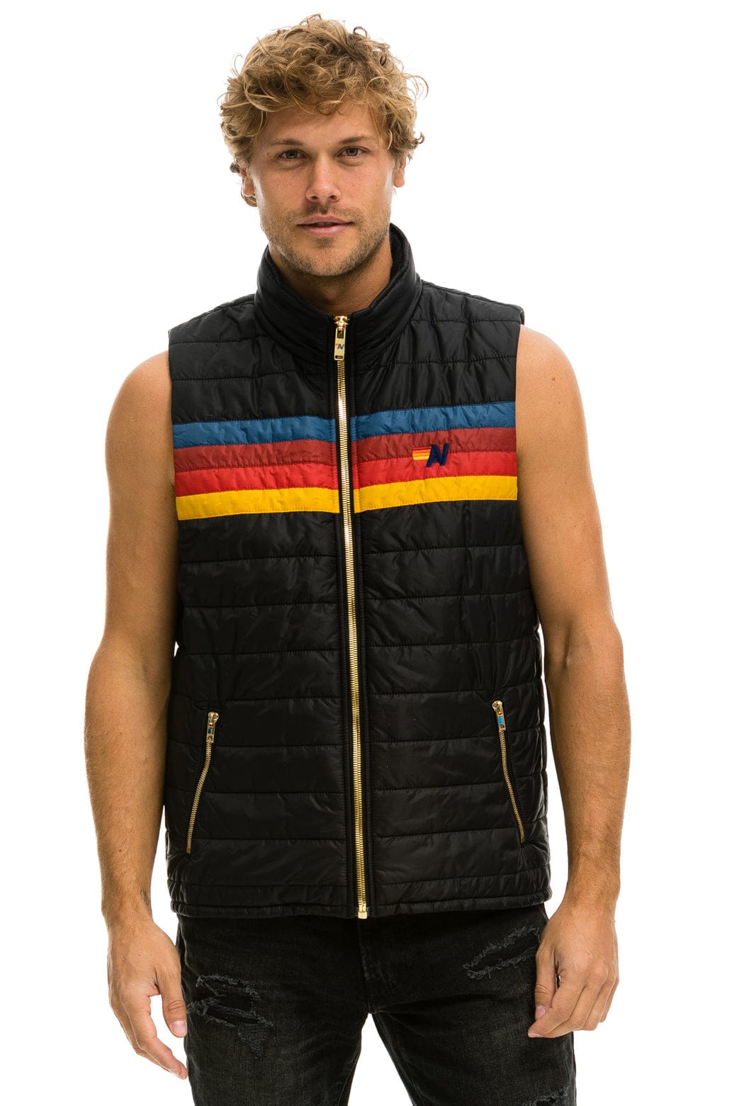 MENS 4 STRIPE VEST - BLACK