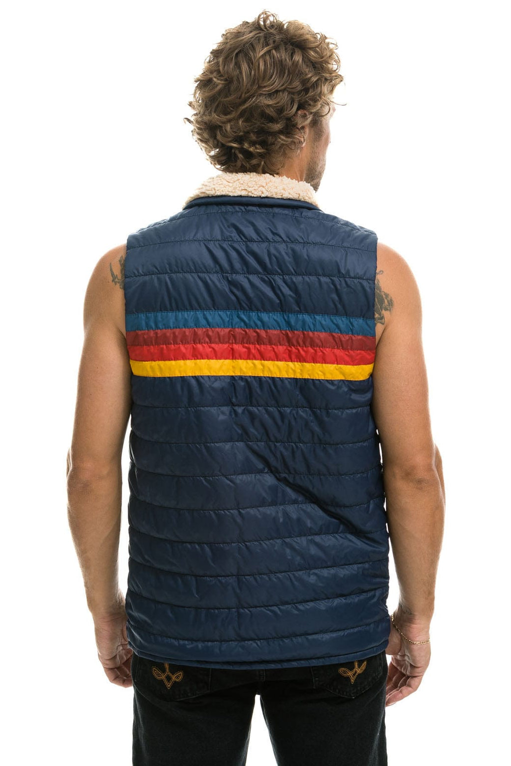 MENS 4 STRIPE VEST SHERPA - NAVY