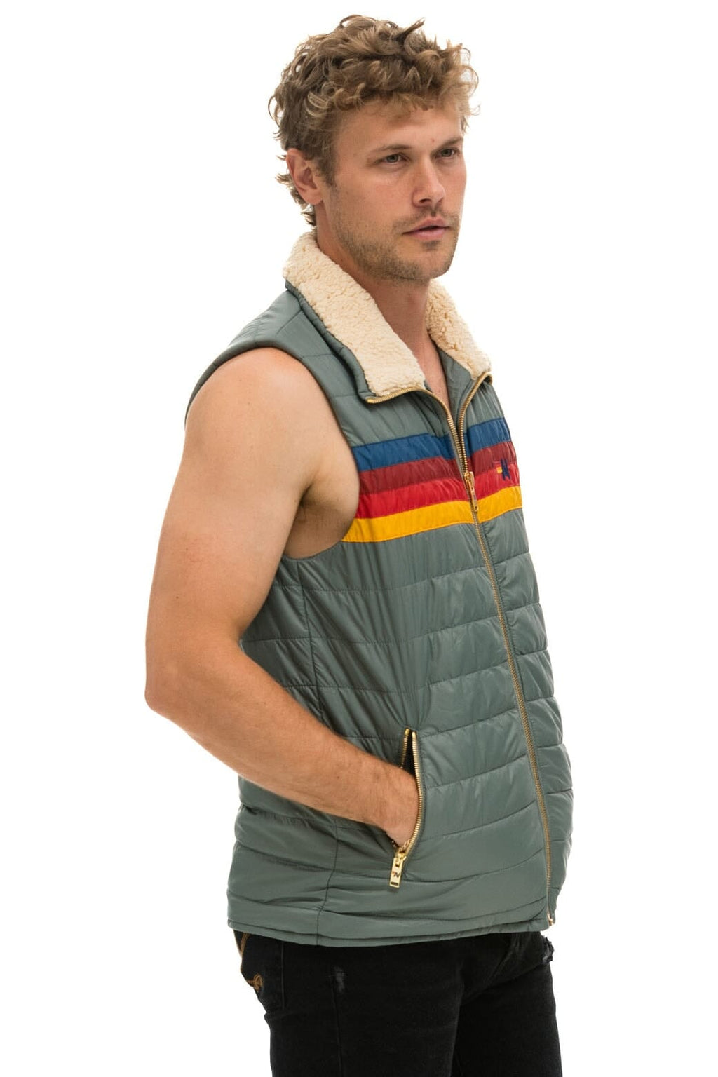 MENS 4 STRIPE VEST SHERPA - SEDONA