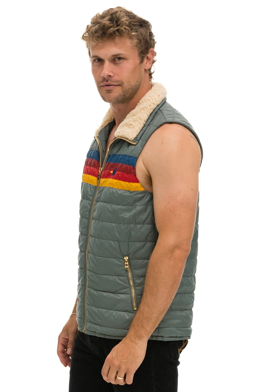 MENS 4 STRIPE VEST SHERPA - SEDONA