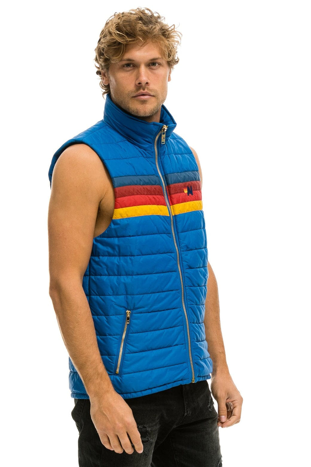 MENS 4 STRIPE VEST - SNORKEL BLUE