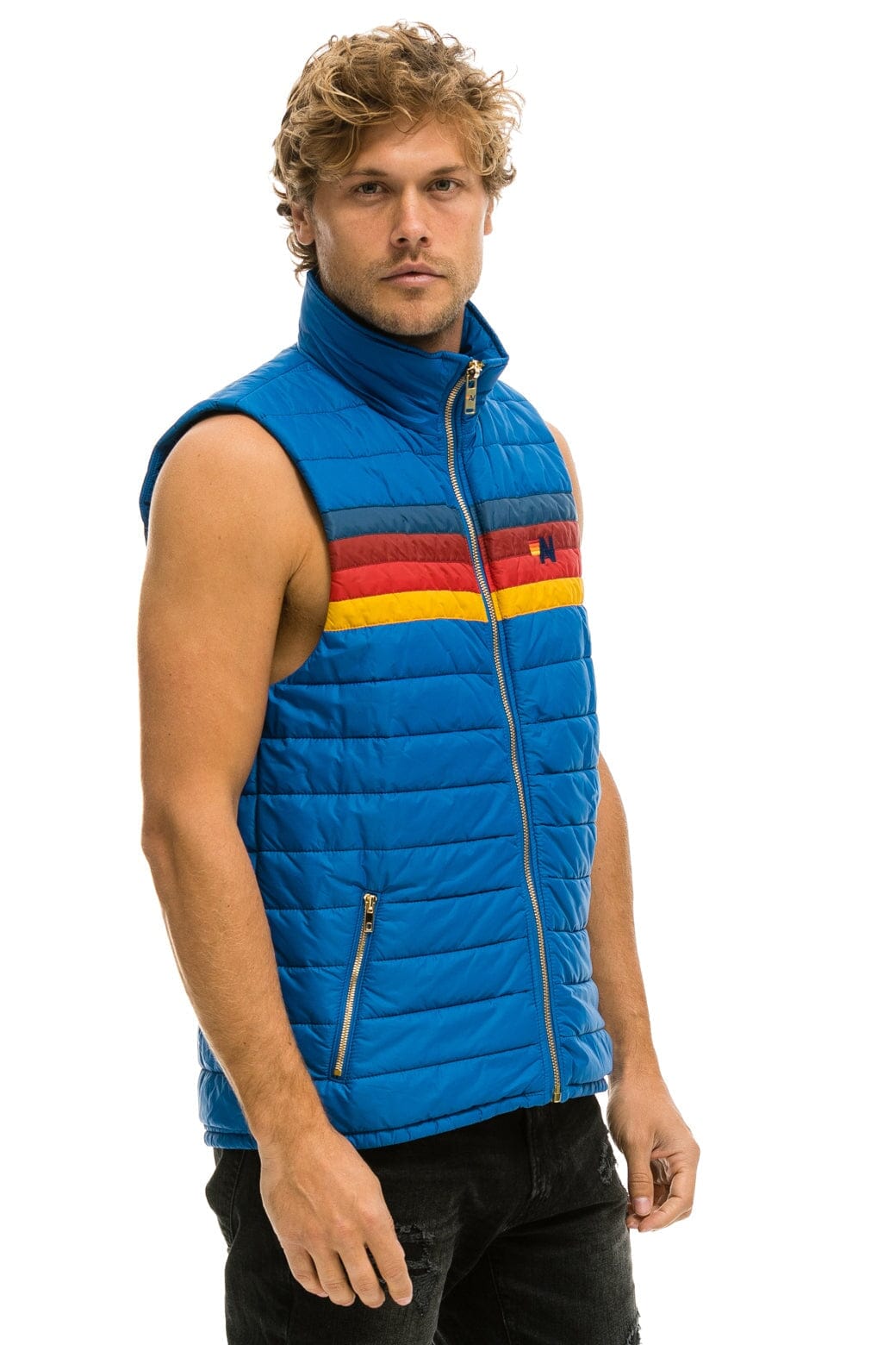 MENS 4 STRIPE VEST - SNORKEL BLUE