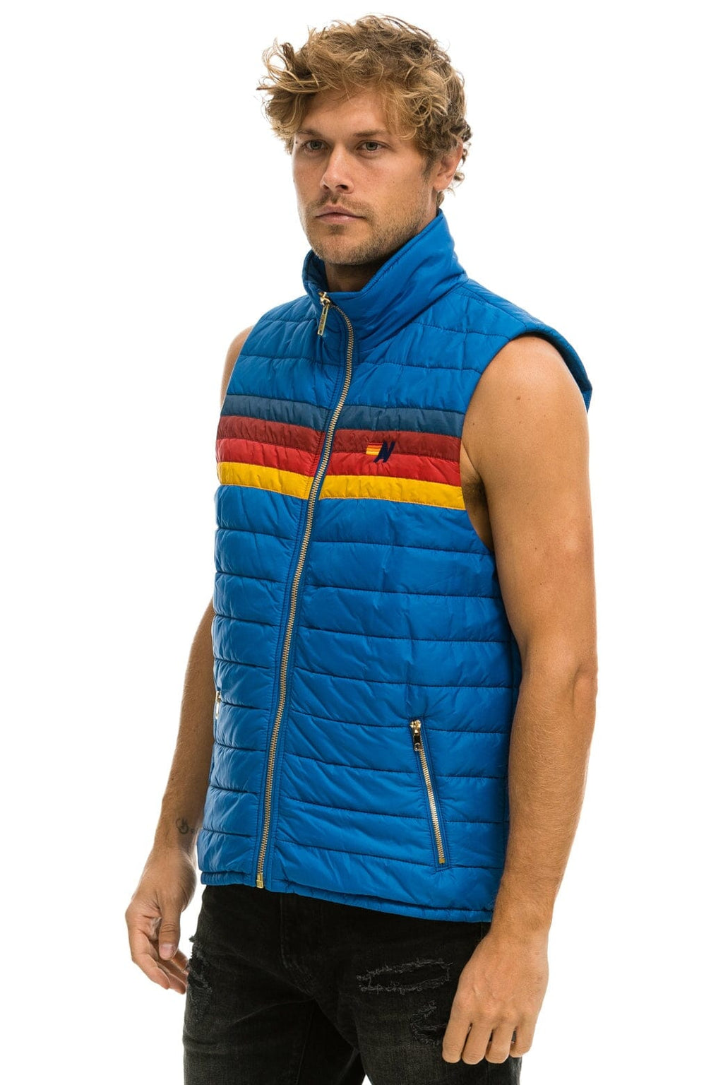 MENS 4 STRIPE VEST - SNORKEL BLUE
