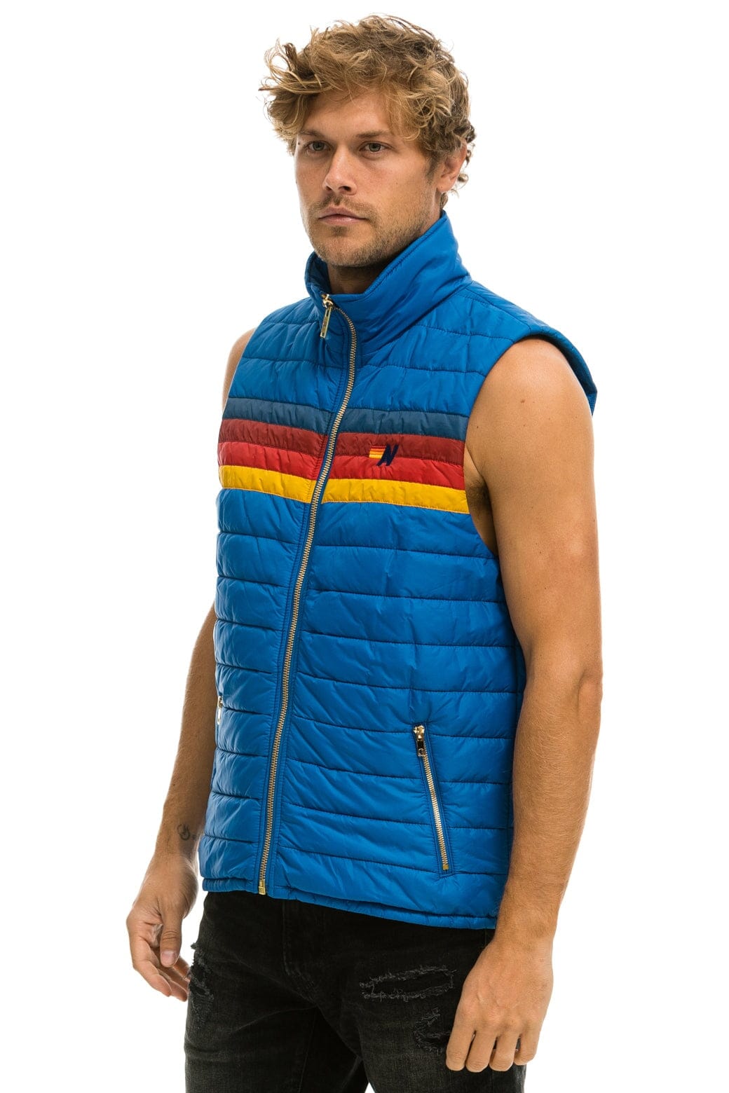MENS 4 STRIPE VEST - SNORKEL BLUE