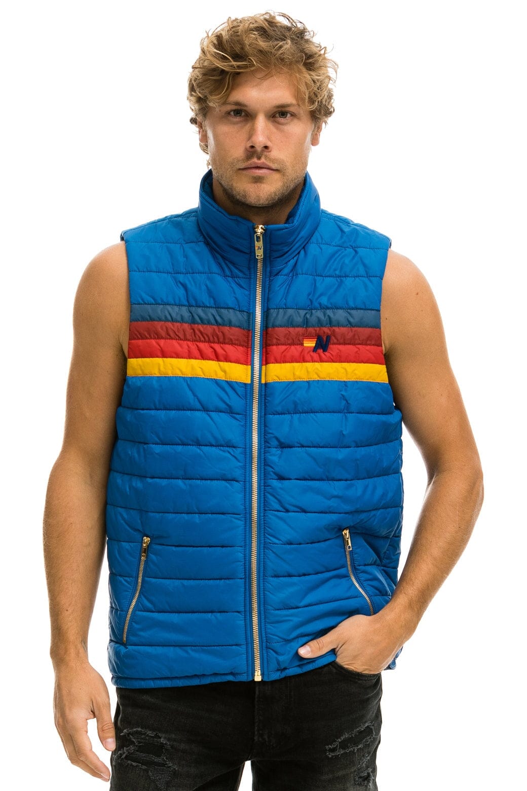MENS 4 STRIPE VEST - SNORKEL BLUE