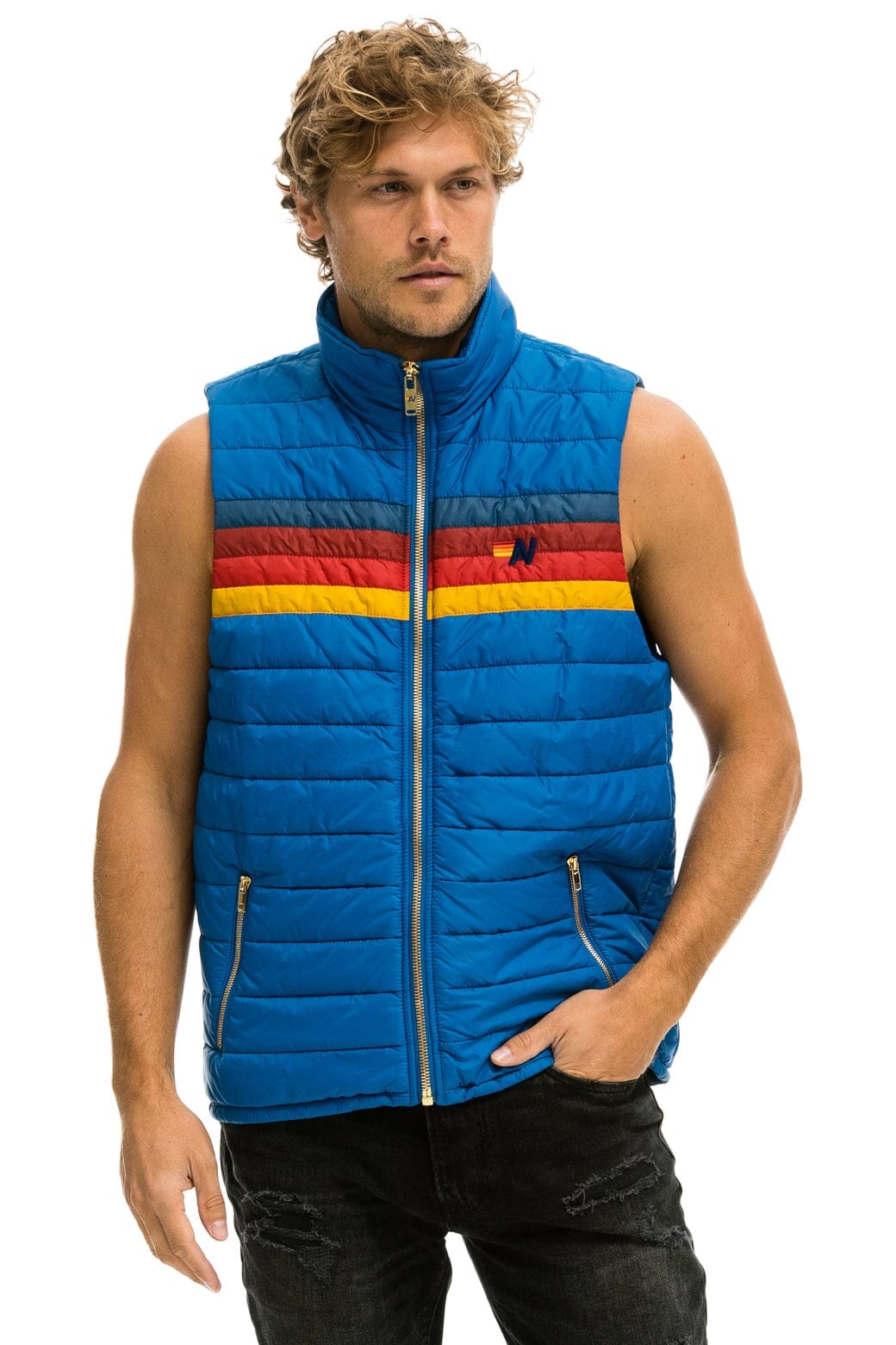 MENS 4 STRIPE VEST - SNORKEL BLUE