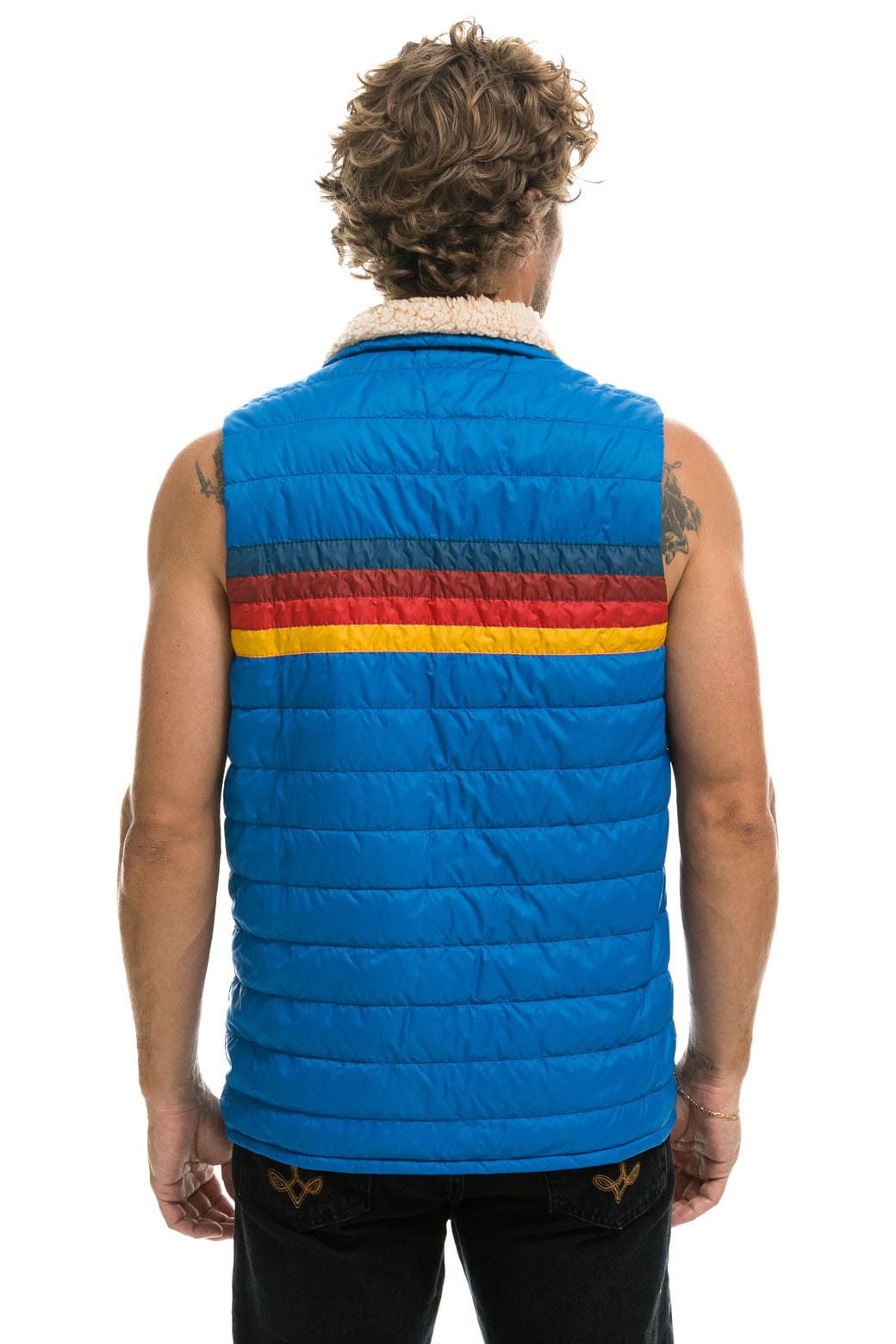 MENS 4 STRIPE VEST SHERPA- SNORKEL BLUE