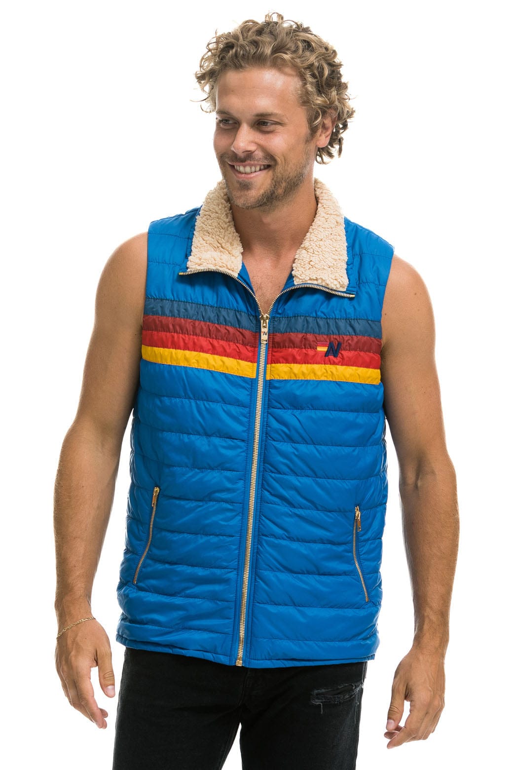 MENS 4 STRIPE VEST SHERPA- SNORKEL BLUE