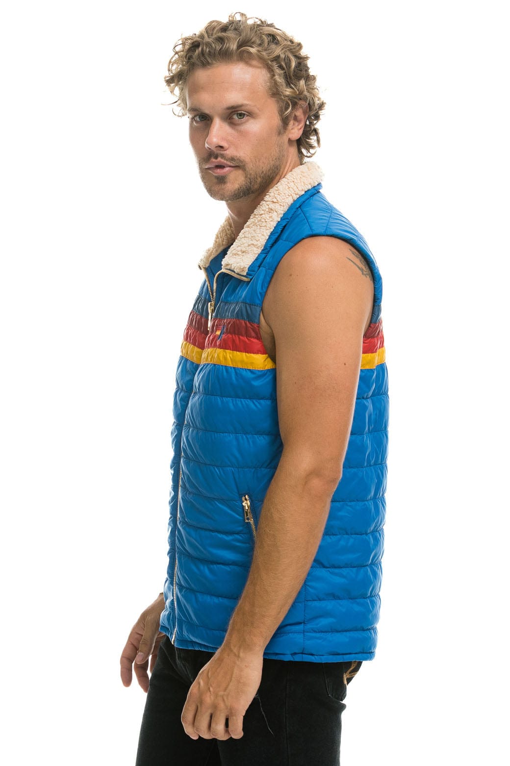 MENS 4 STRIPE VEST SHERPA- SNORKEL BLUE