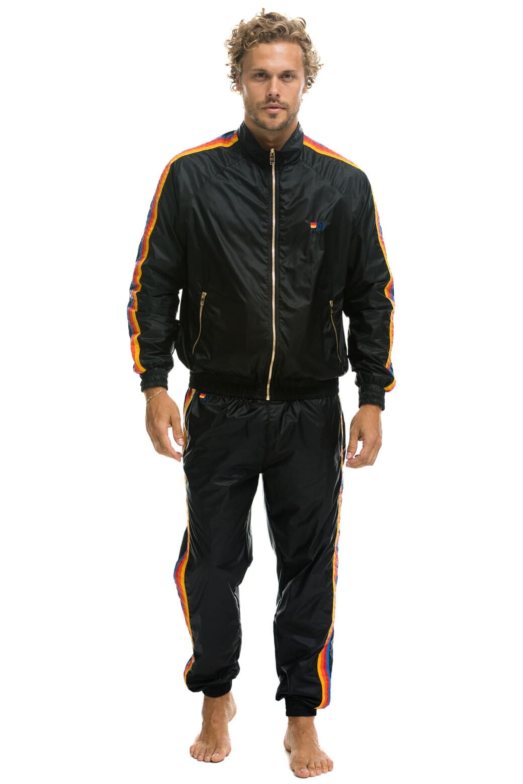 MENS 4 STRIPE WIND PANT - BLACK