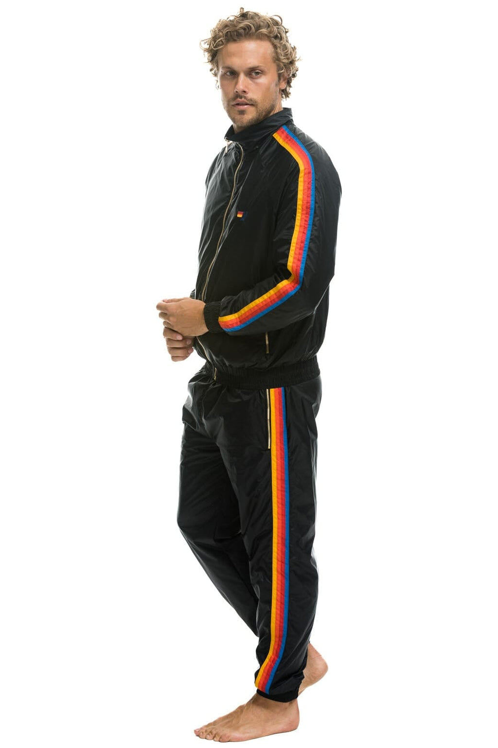 MENS 4 STRIPE WIND PANT - BLACK
