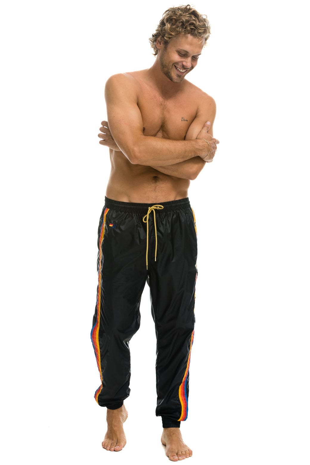 MENS 4 STRIPE WIND PANT - BLACK