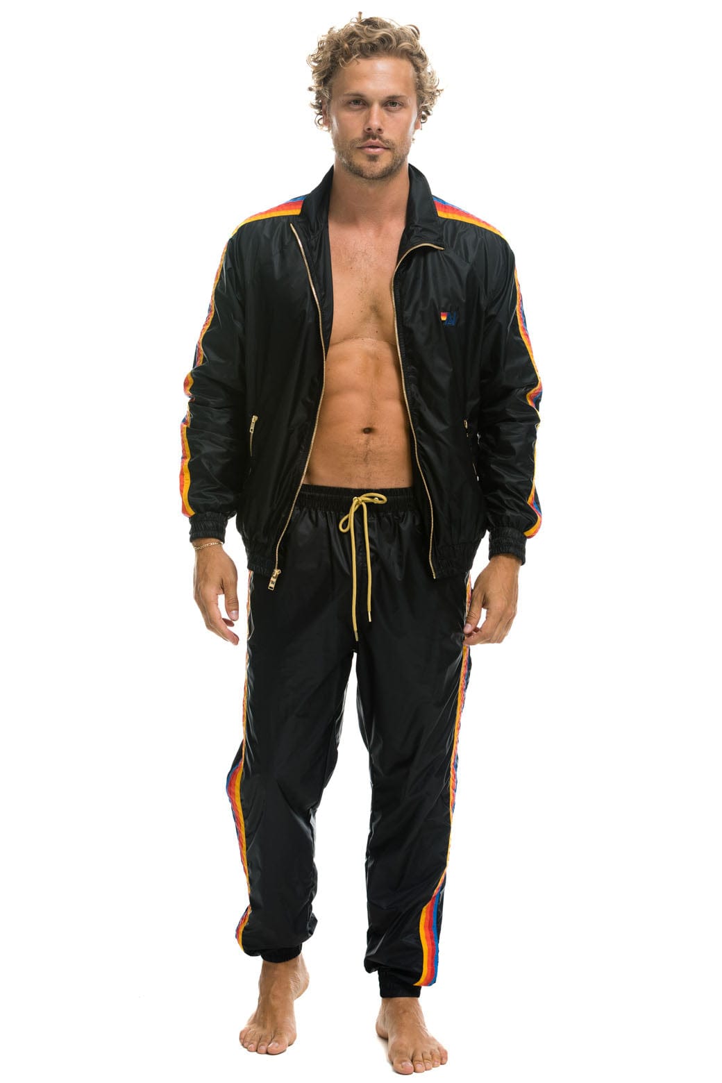 MENS 4 STRIPE WIND PANT - BLACK