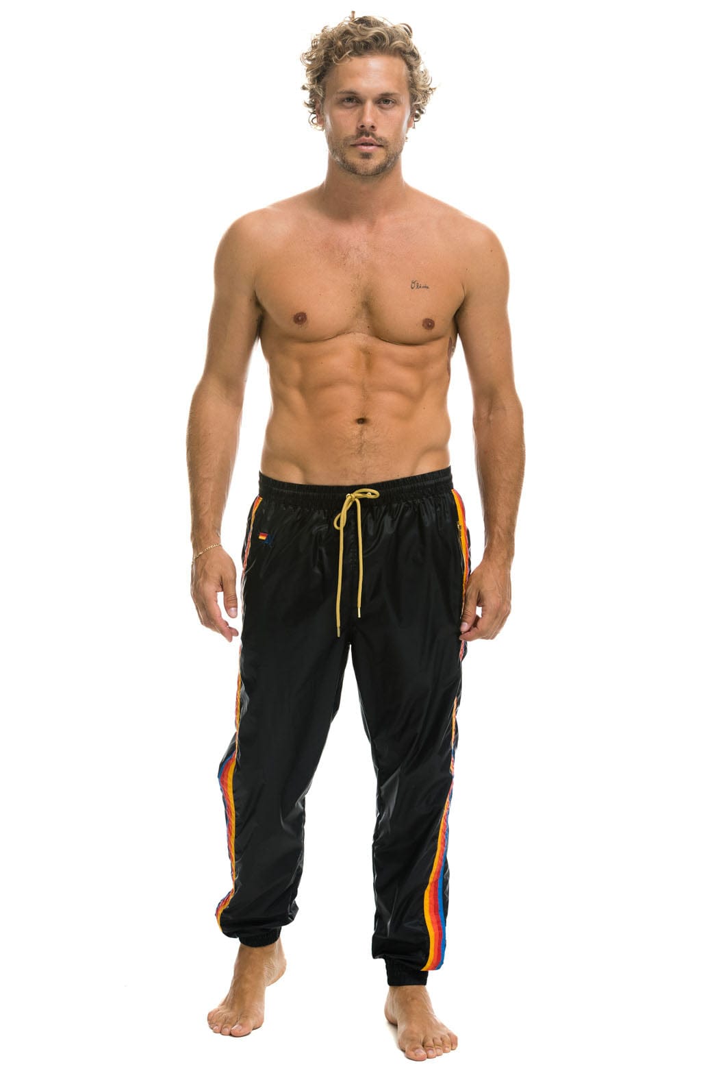 MENS 4 STRIPE WIND PANT - BLACK