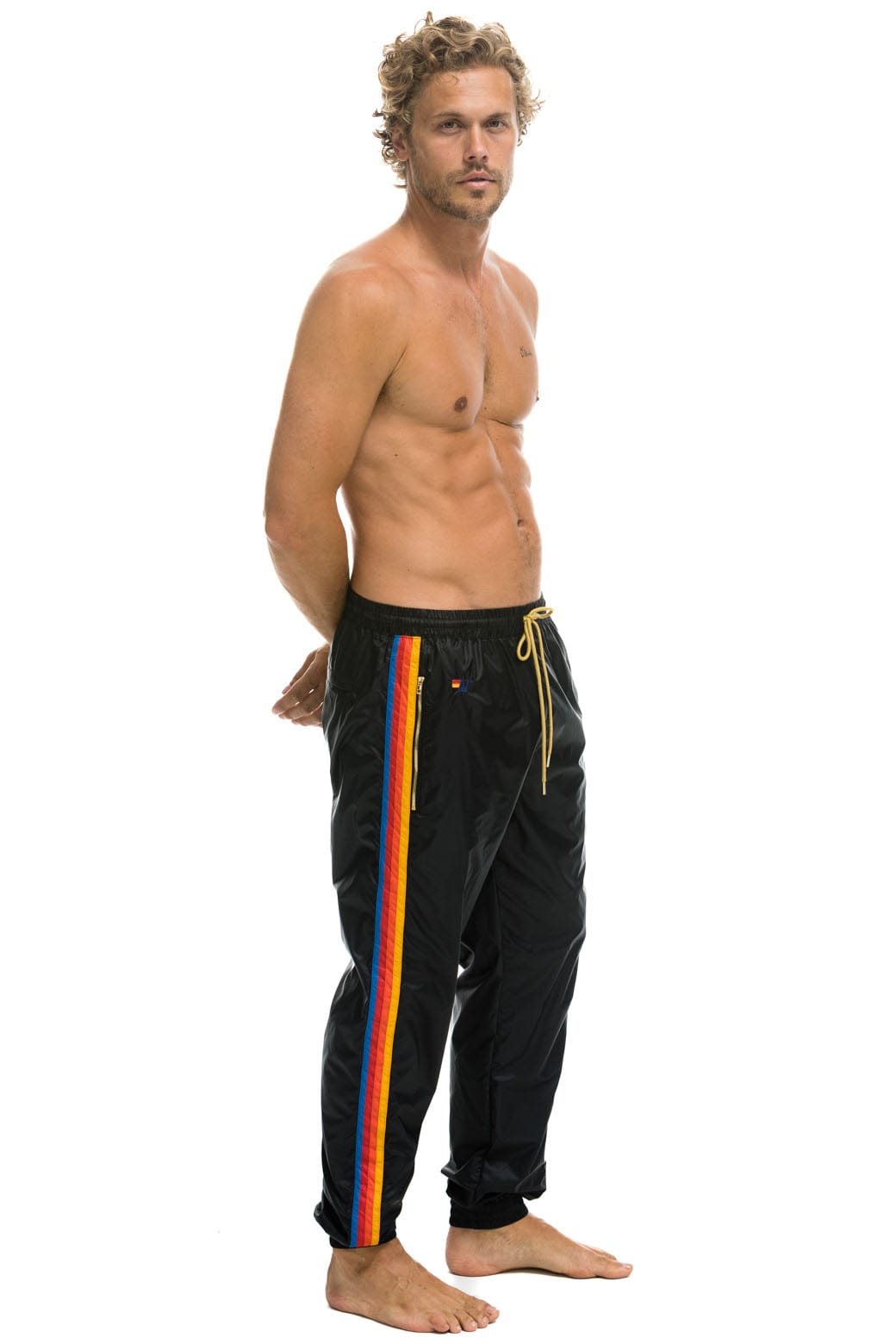 MENS 4 STRIPE WIND PANT - BLACK