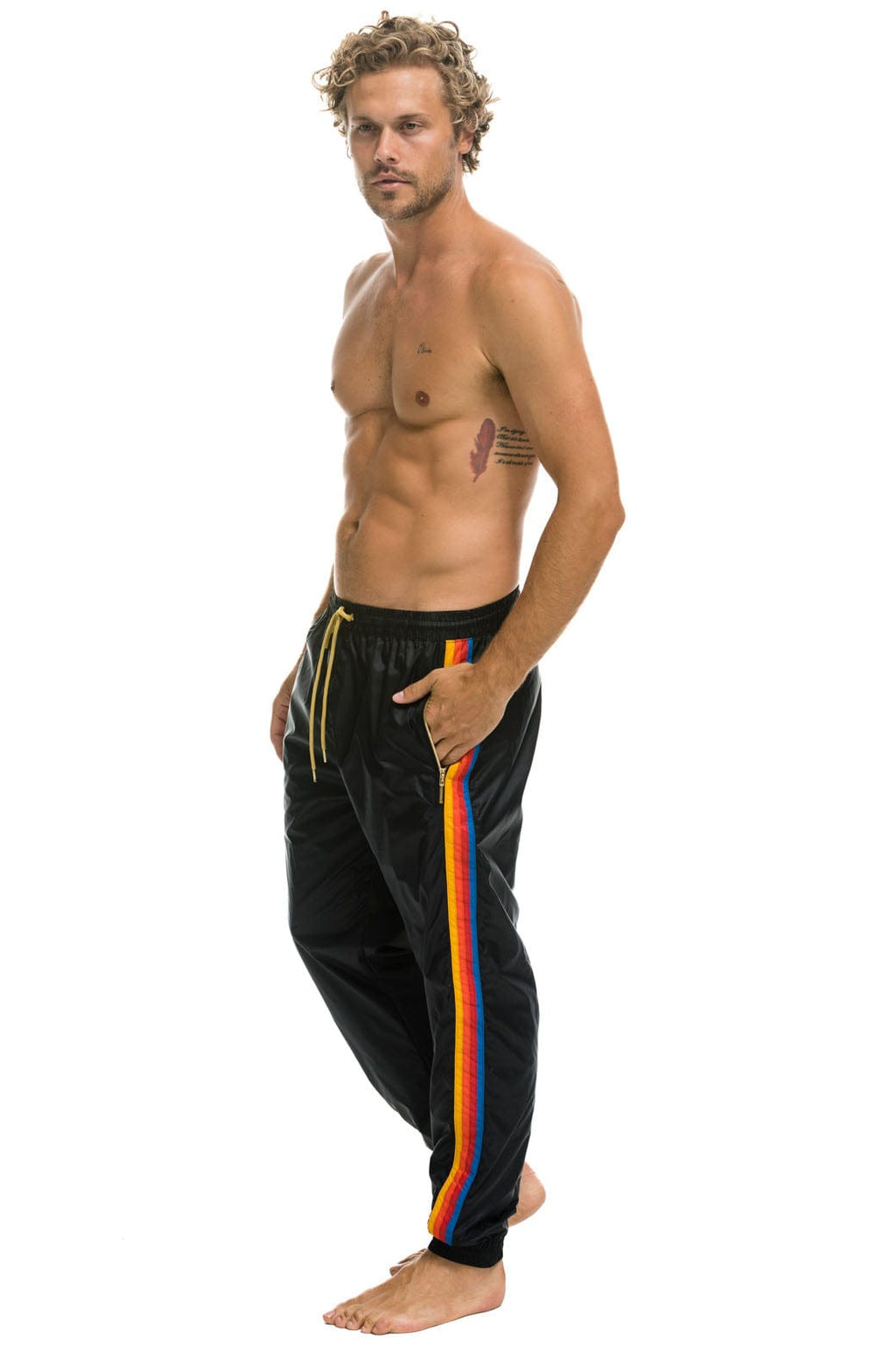 MENS 4 STRIPE WIND PANT - BLACK
