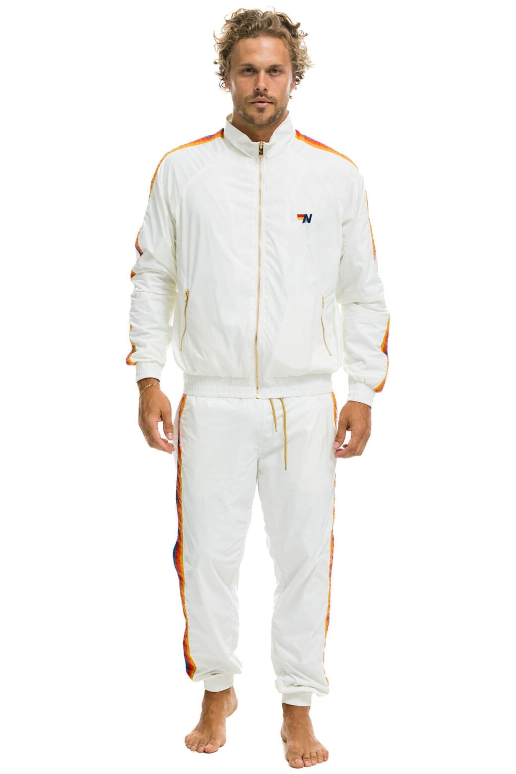 MENS 4 STRIPE WIND PANT - WHITE