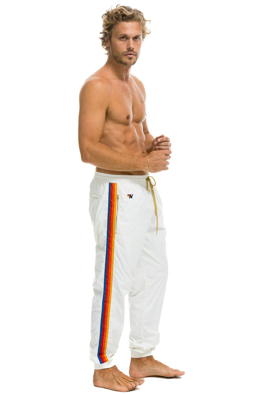 MENS 4 STRIPE WIND PANT - WHITE