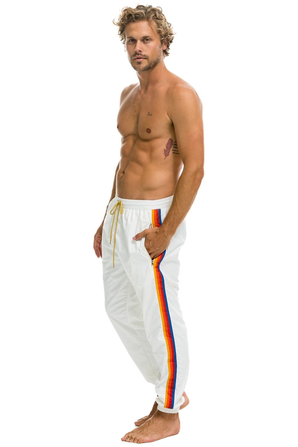 MENS 4 STRIPE WIND PANT - WHITE
